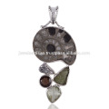 Pyariter Ammonit Smoky Meteorit Moldavite &amp; Grün Amethyst Silber Anhänger